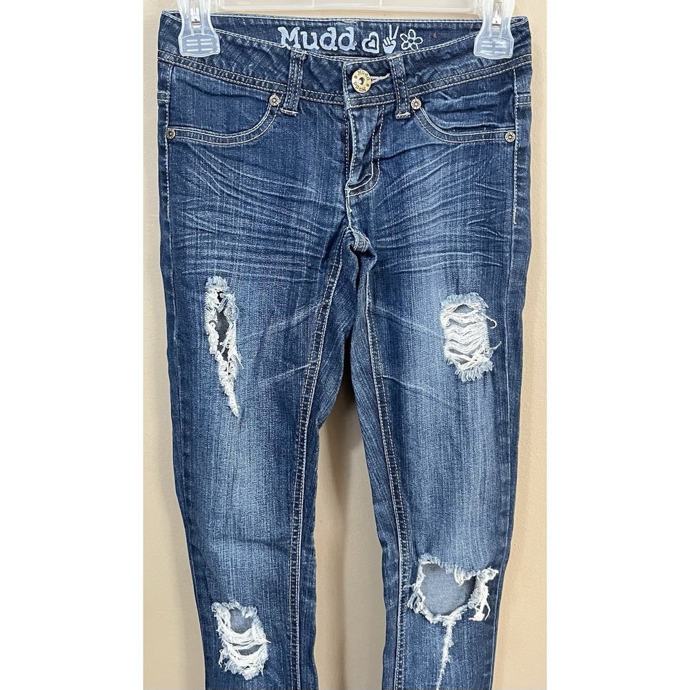 Mudd Skinny Jeans Womens 0 W26X29 Distressed Low Rise Legging Blue Denim Stretch